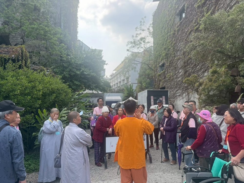 The community gathered in the mountain courtyard for a teaching